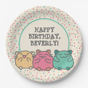 Cute Kawaii Style Cartoon Hamsters Personalised Paper Plate