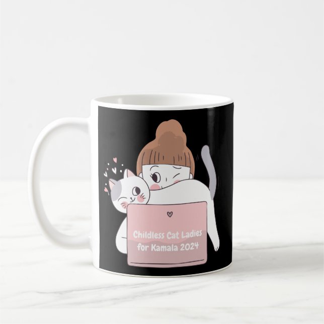 Cute Kawaii Style Childless Cat Lady for Kamala Coffee Mug (Left)
