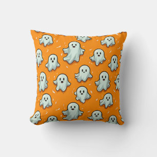 Cute Kawaii Style Ghosts on Orange Cushion