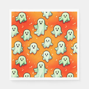Cute Kawaii Style Ghosts on Orange Napkin