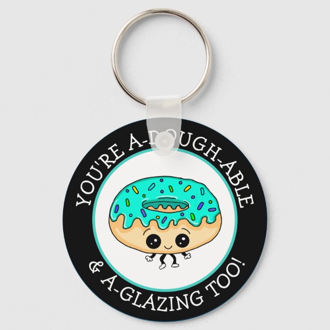 Cute Kawaii Style Jelly Doughnut Flirting Pun Key Ring (Front)