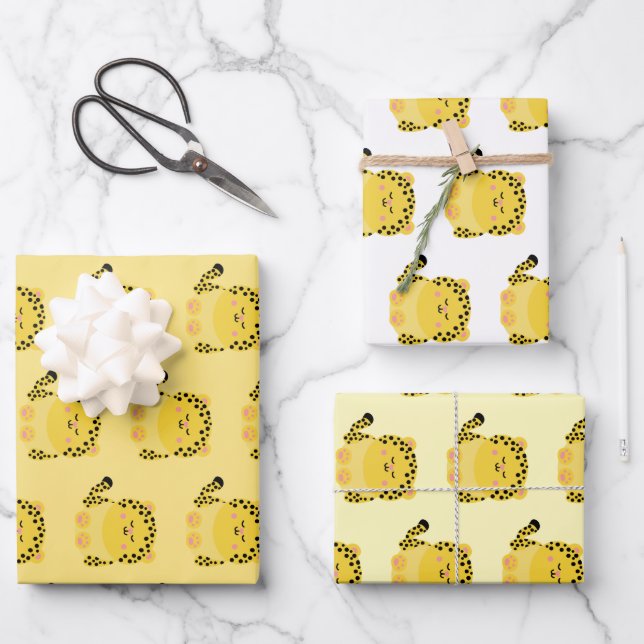 Cute kawaii-style leopard wrapping paper (Front)