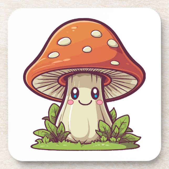 Cute kawaii style, Mushroom foraging Coaster (Front)