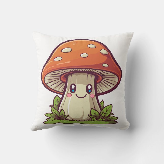 Cute kawaii style, Mushroom foraging Cushion (Back)