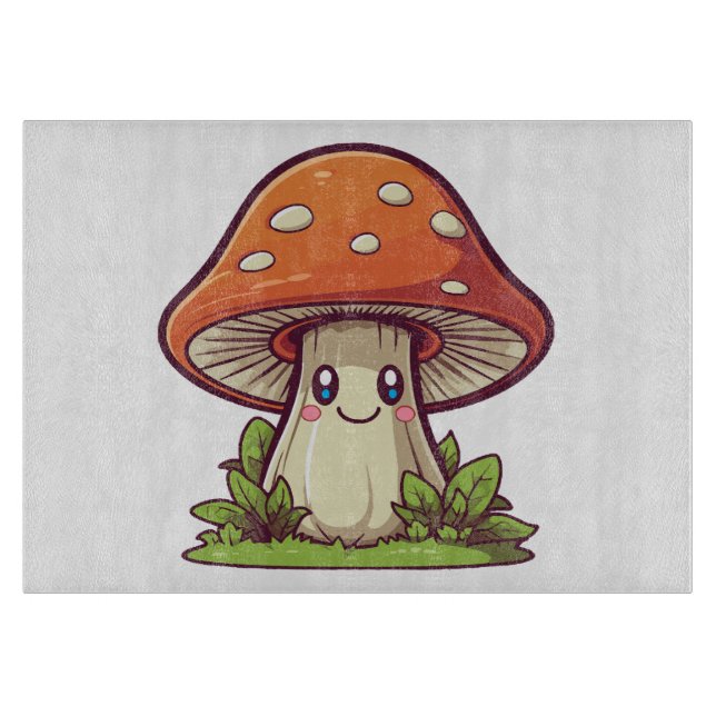 Cute kawaii style, Mushroom foraging Cutting Board (Front)