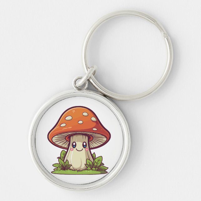 Cute kawaii style, Mushroom foraging Key Ring (Front)