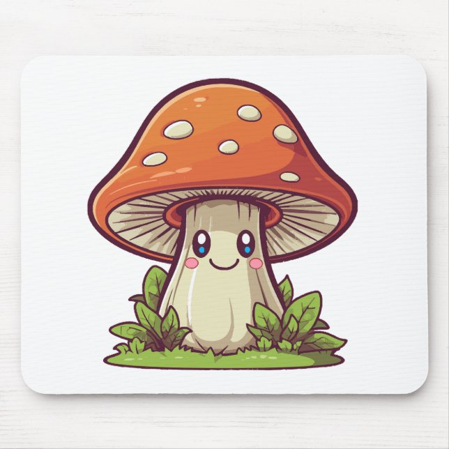 Cute kawaii style, Mushroom foraging Mouse Mat (Front)