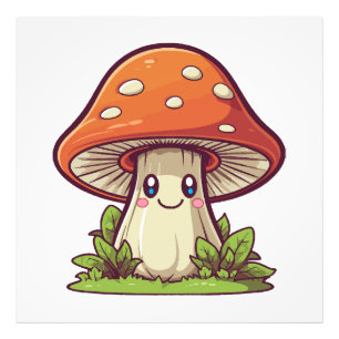 Cute kawaii style, Mushroom foraging Photo Print