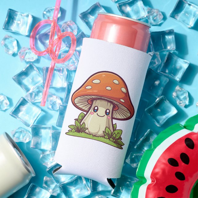 Cute kawaii style, Mushroom foraging Seltzer Can Cooler (In Situ Summer)