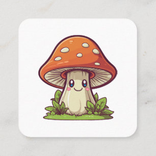 Cute kawaii style, Mushroom foraging Square Business Card