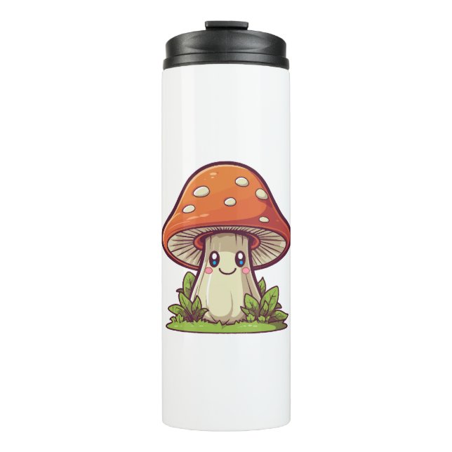 Cute kawaii style, Mushroom foraging Thermal Tumbler (Front)