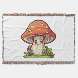 Cute kawaii style, Mushroom foraging Throw Blanket