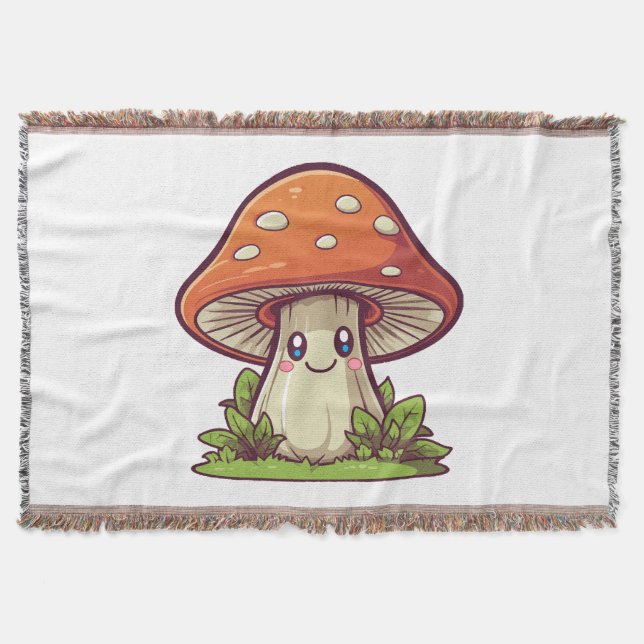 Cute kawaii style, Mushroom foraging Throw Blanket (Front)