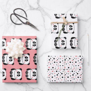 Cute kawaii-style panda wrapping paper