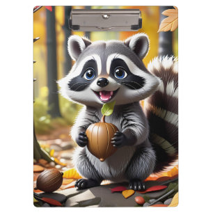 Cute Kawaii style Raccoon Autumn Setting Clipboard