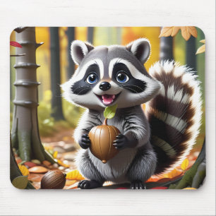 Cute Kawaii style Raccoon Autumn Setting Mouse Mat