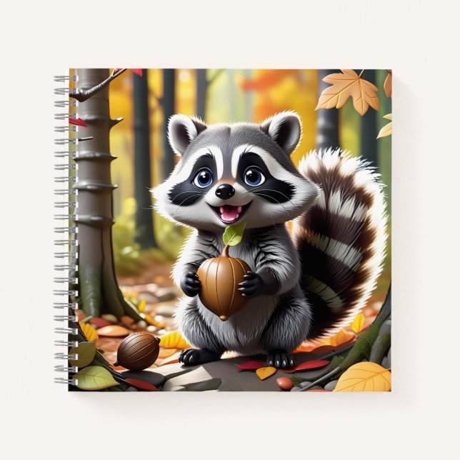 Cute Kawaii style Raccoon Autumn Setting Notebook (Front)