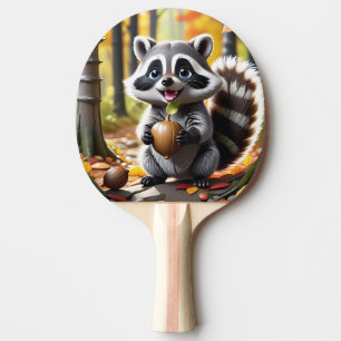 Cute Kawaii style Raccoon Autumn Setting Ping Pong Paddle