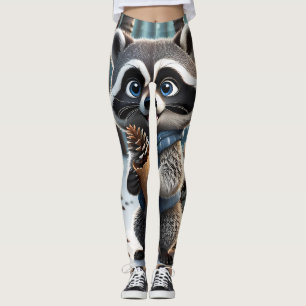 Cute Kawaii style Raccoon with a Pine cream cone Leggings