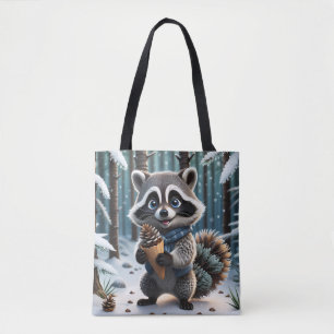 Cute Kawaii style Raccoon with a Pine cream cone Tote Bag