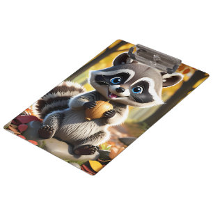 Cute Kawaii style Racoon holding an acorn Clipboard