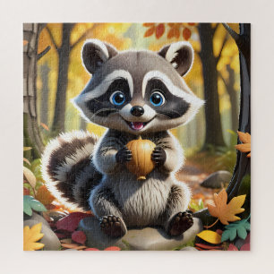 Cute Kawaii style Racoon holding an acorn  Jigsaw Puzzle