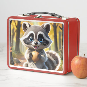 Cute Kawaii style Racoon holding an acorn  Metal Lunch Box