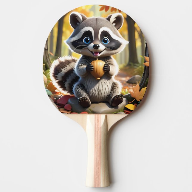 Cute Kawaii style Racoon holding an acorn  Ping Pong Paddle (Front)