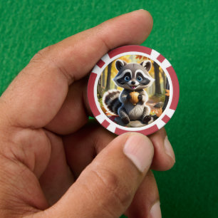 Cute Kawaii style Racoon holding an acorn Poker Chips