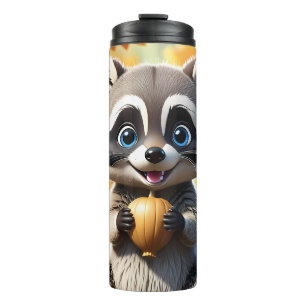 Cute Kawaii style Racoon holding an acorn Thermal Tumbler