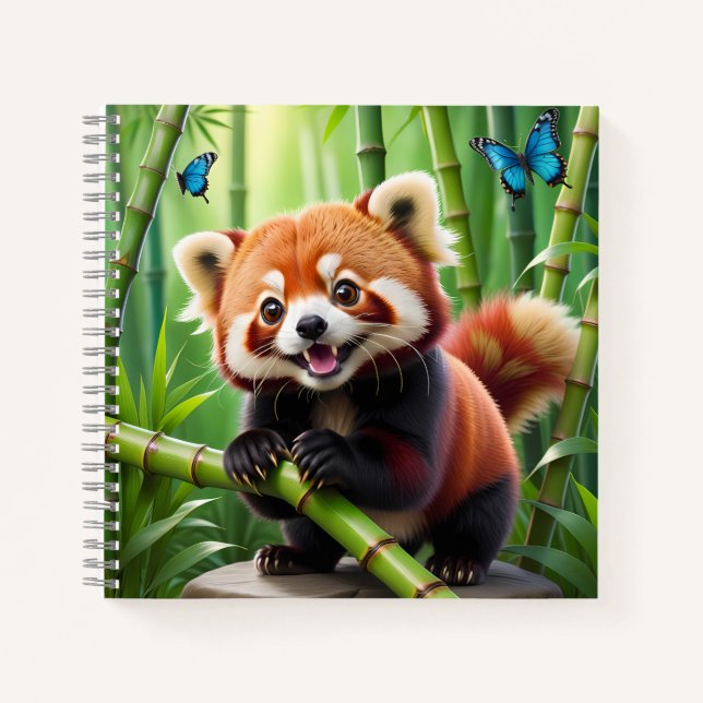 Cute Kawaii style Red Panda In a Bamboo Forest Notebook (Front)