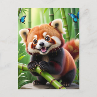 Cute Kawaii style Red Panda In a Bamboo Forest Postcard