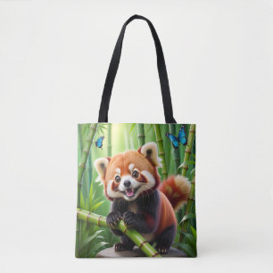 Cute Kawaii style Red Panda In a Bamboo Forest Tote Bag