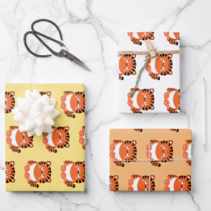 Cute kawaii-style tiger wrapping paper