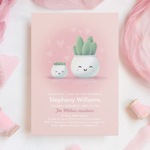 Cute Kawaii Succulent Girl Pink Baby Shower Invita Invitation