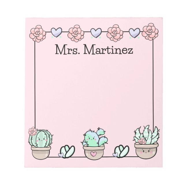 Cute Kawaii Succulents Personalised Notepad (Front)