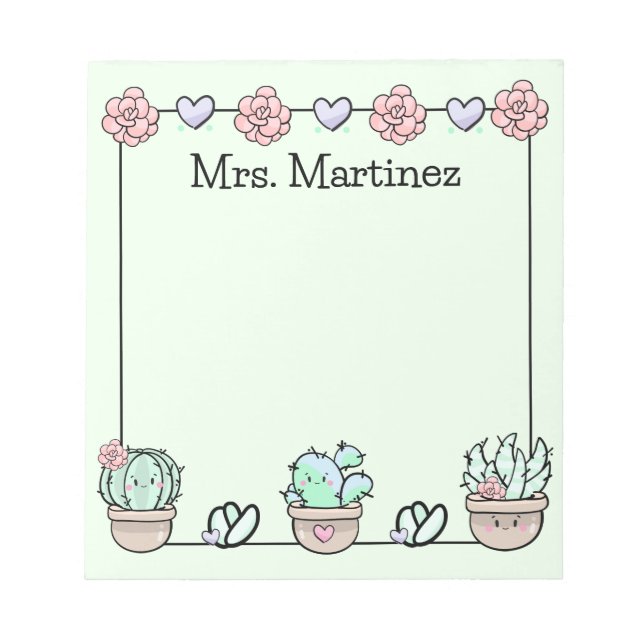Cute Kawaii Succulents Personalised Notepad (Front)