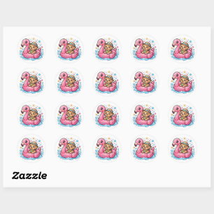 Cute Kawaii Summer Puppy Flamingo Pool FloaSticker Classic Round Sticker