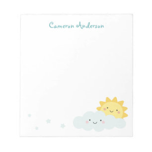 Cute kawaii sun and cloud personalised name text notepad