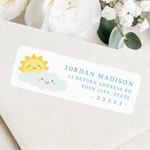 Cute kawaii sun and cloud white return address