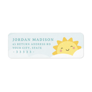 Cute kawaii sun and pastel clouds return address
