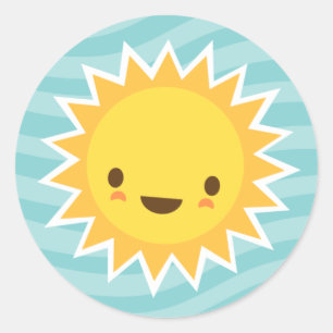 Cute kawaii sun cartoon character on blue classic round sticker