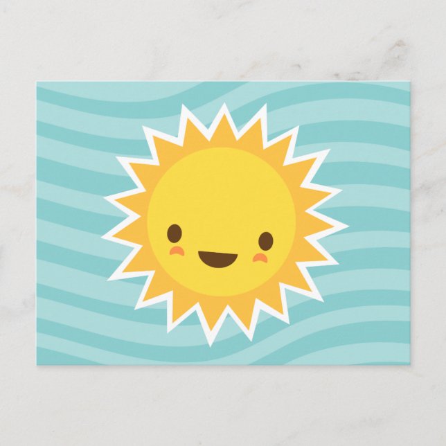 Cute kawaii sun cartoon character on blue postcard (Front)