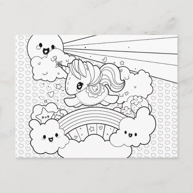Cute Kawaii Sunny Unicorn colouring cover page Postcard (Front)