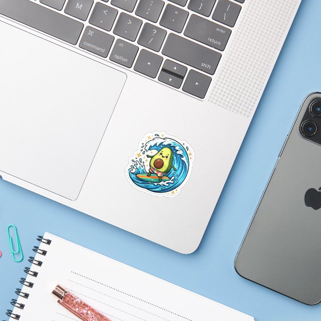 Cute Kawaii Surfing Avocado Ocean Wave Summer Beac (Laptop w/ iPhone)