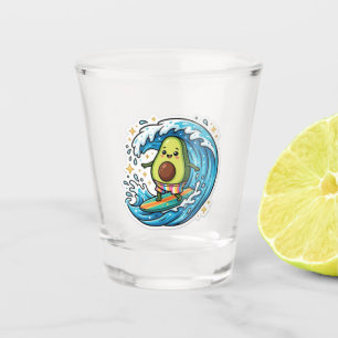 Cute Kawaii Surfing Avocado Ocean Wave SummSticker Shot Glass