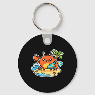 Cute Kawaii Surfing Crab Aloha Beach Summer Key Ring