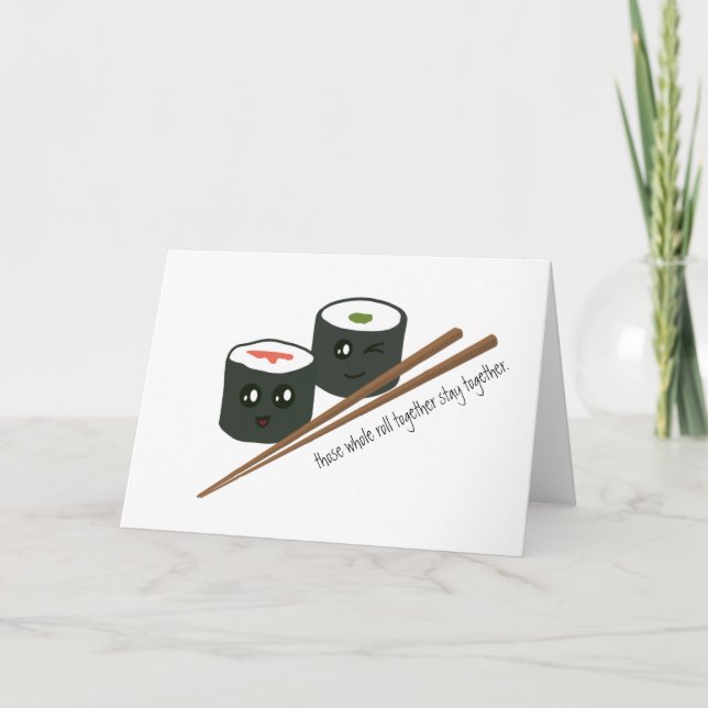Cute Kawaii Sushi Characters Chopstick Anniversary Card (Front)