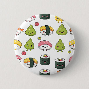Cute Kawaii Sushi Pattern Button Fun Foodie Pin