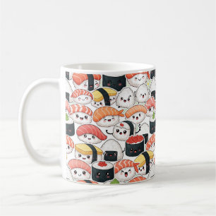 Cute Kawaii Sushi Pattern Coffee Mug Fun Foodie